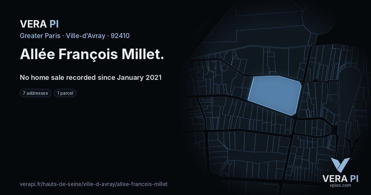 Allée François Millet, Ville-d'Avray at night – every parcel coloured by the prices around it, the street's own parcels lit