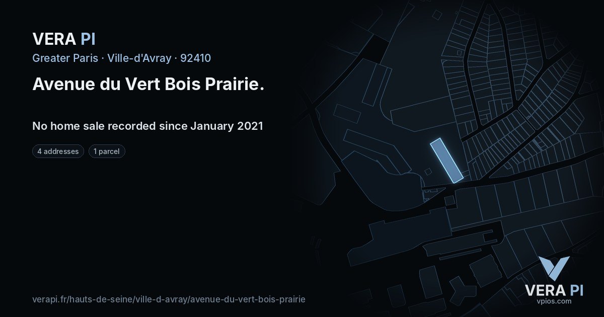 Avenue du Vert Bois Prairie, Ville-d'Avray at night – every parcel coloured by the prices around it, the street's own parcels lit