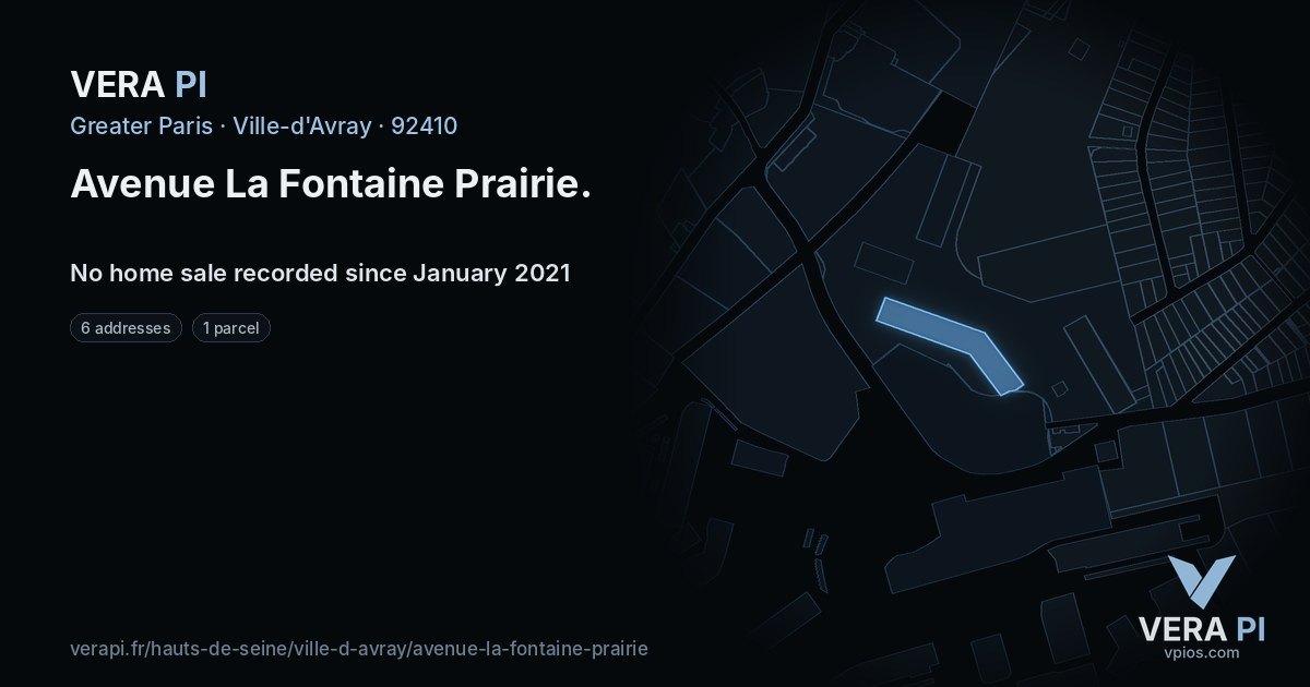 Avenue La Fontaine Prairie, Ville-d'Avray at night – every parcel coloured by the prices around it, the street's own parcels lit