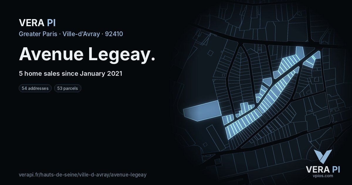 Avenue Legeay, Ville-d'Avray at night – every parcel coloured by the prices around it, the street's own parcels lit