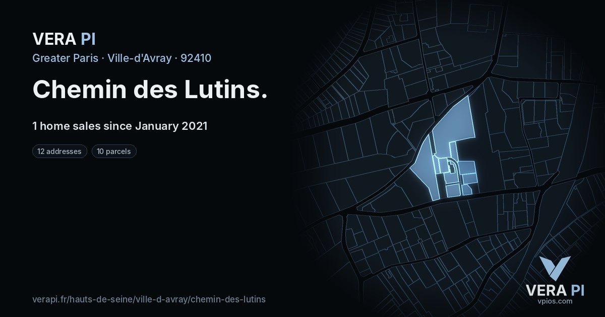 Chemin des Lutins, Ville-d'Avray at night – every parcel coloured by the prices around it, the street's own parcels lit