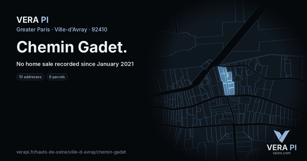 Chemin Gadet, Ville-d'Avray at night – every parcel coloured by the prices around it, the street's own parcels lit