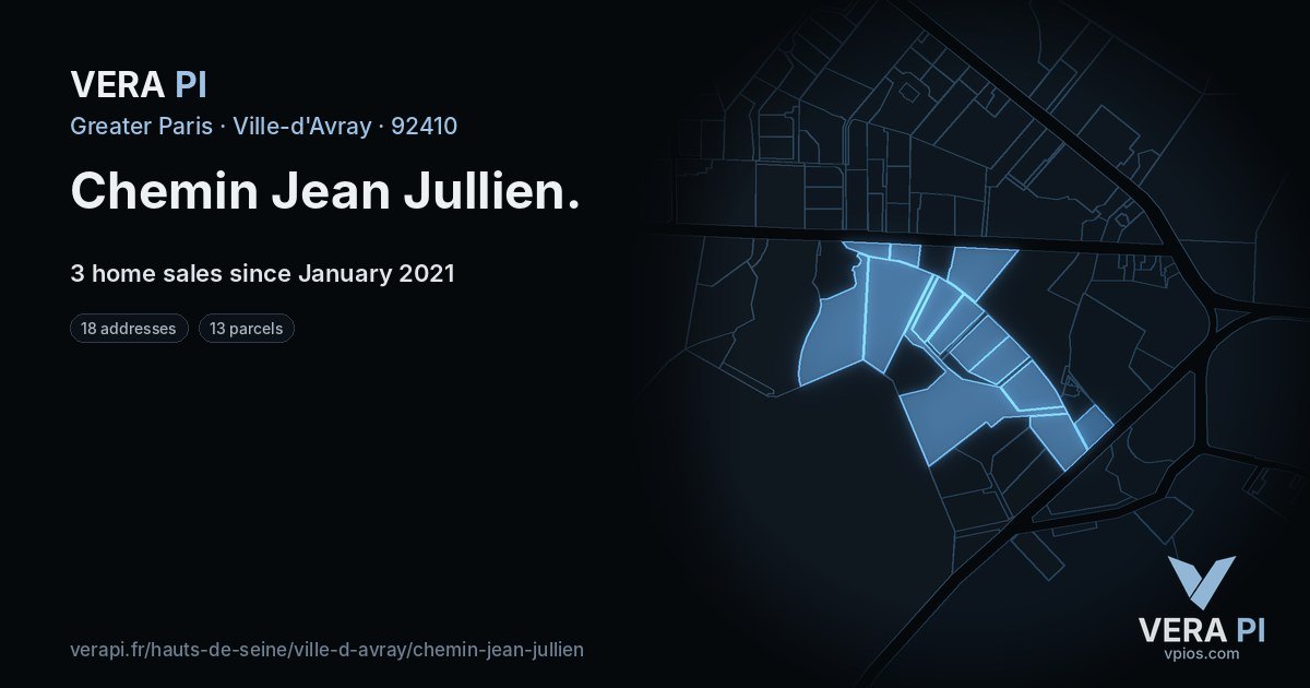 Chemin Jean Jullien, Ville-d'Avray at night – every parcel coloured by the prices around it, the street's own parcels lit