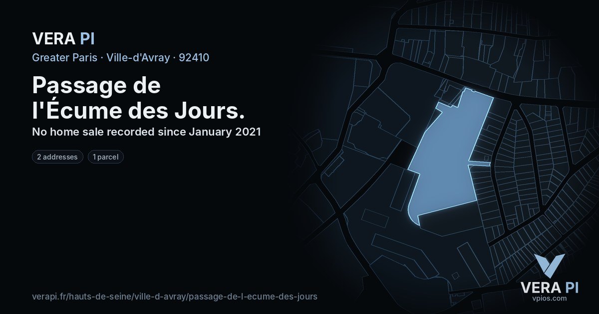 Passage de l'Écume des Jours, Ville-d'Avray at night – every parcel coloured by the prices around it, the street's own parcels lit