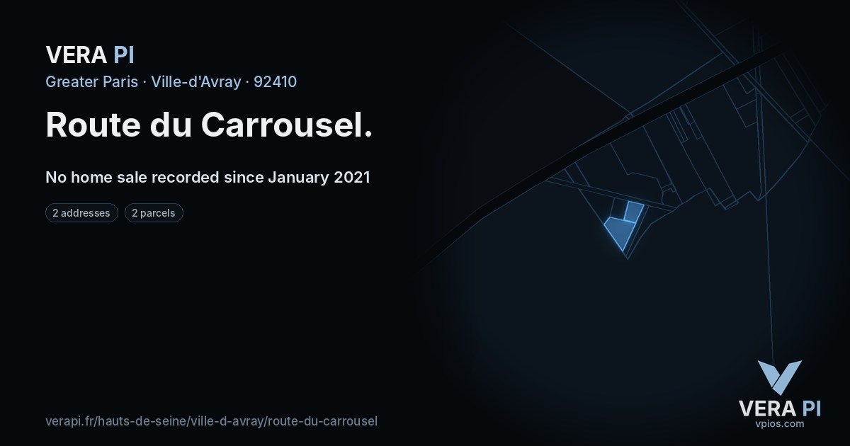 Route du Carrousel, Ville-d'Avray at night – every parcel coloured by the prices around it, the street's own parcels lit
