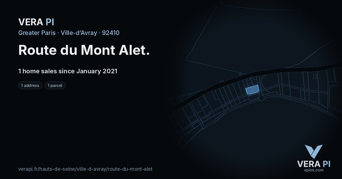 Route du Mont Alet, Ville-d'Avray at night – every parcel coloured by the prices around it, the street's own parcels lit