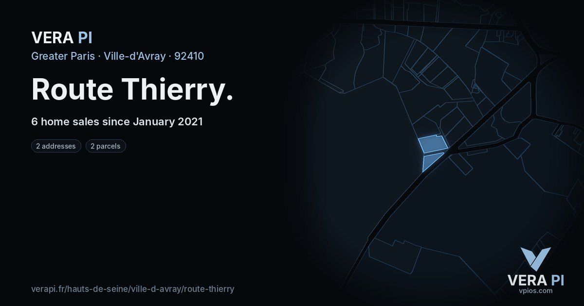 Route Thierry, Ville-d'Avray at night – every parcel coloured by the prices around it, the street's own parcels lit