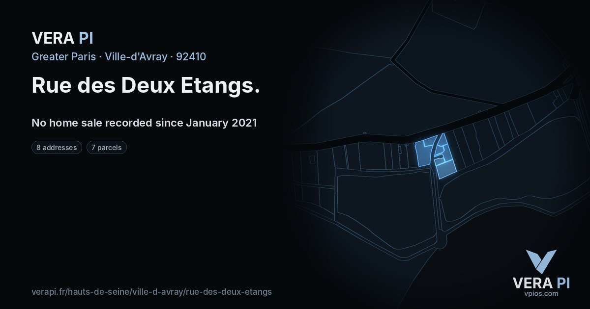 Rue des Deux Etangs, Ville-d'Avray at night – every parcel coloured by the prices around it, the street's own parcels lit