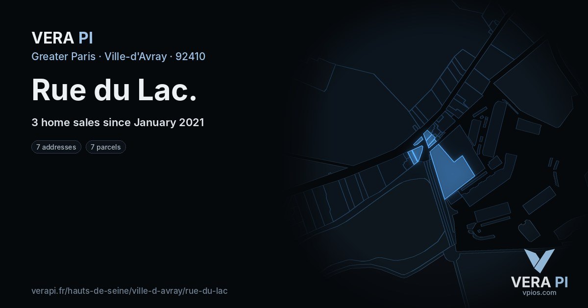 Rue du Lac, Ville-d'Avray at night – every parcel coloured by the prices around it, the street's own parcels lit