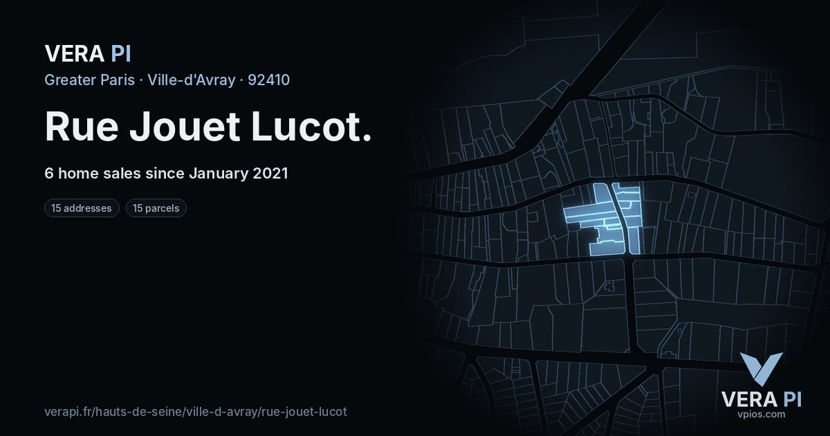 Rue Jouet Lucot, Ville-d'Avray at night – every parcel coloured by the prices around it, the street's own parcels lit