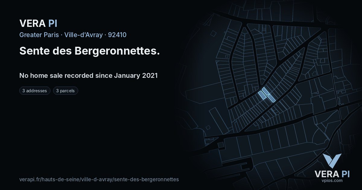 Sente des Bergeronnettes, Ville-d'Avray at night – every parcel coloured by the prices around it, the street's own parcels lit