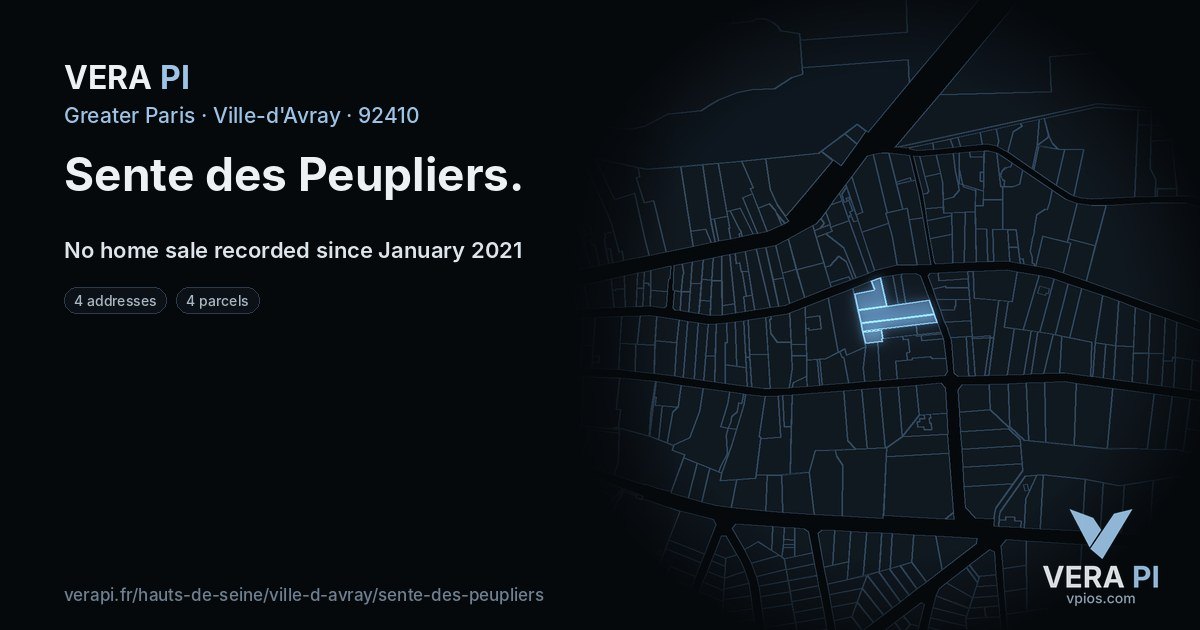 Sente des Peupliers, Ville-d'Avray at night – every parcel coloured by the prices around it, the street's own parcels lit