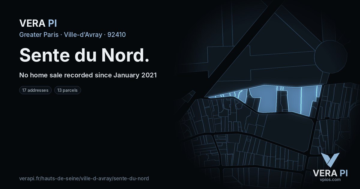 Sente du Nord, Ville-d'Avray at night – every parcel coloured by the prices around it, the street's own parcels lit