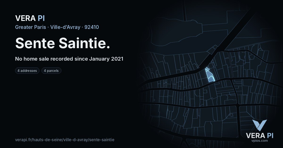 Sente Saintie, Ville-d'Avray at night – every parcel coloured by the prices around it, the street's own parcels lit