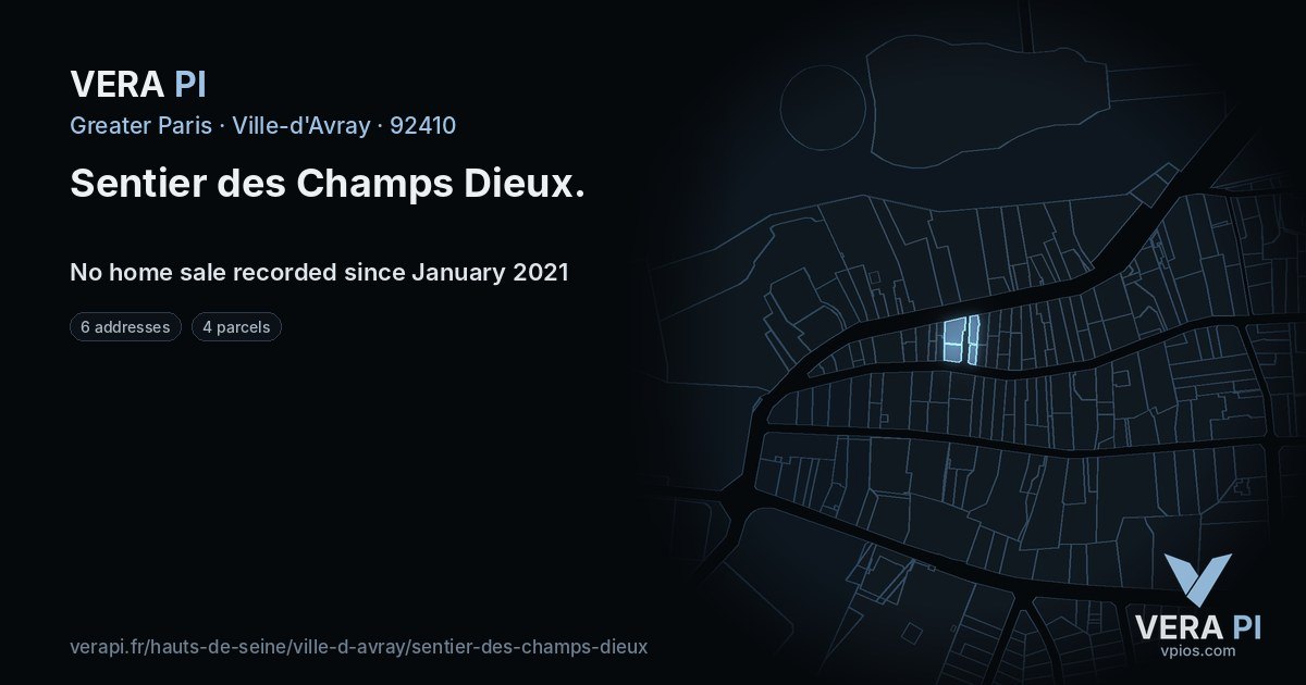 Sentier des Champs Dieux, Ville-d'Avray at night – every parcel coloured by the prices around it, the street's own parcels lit