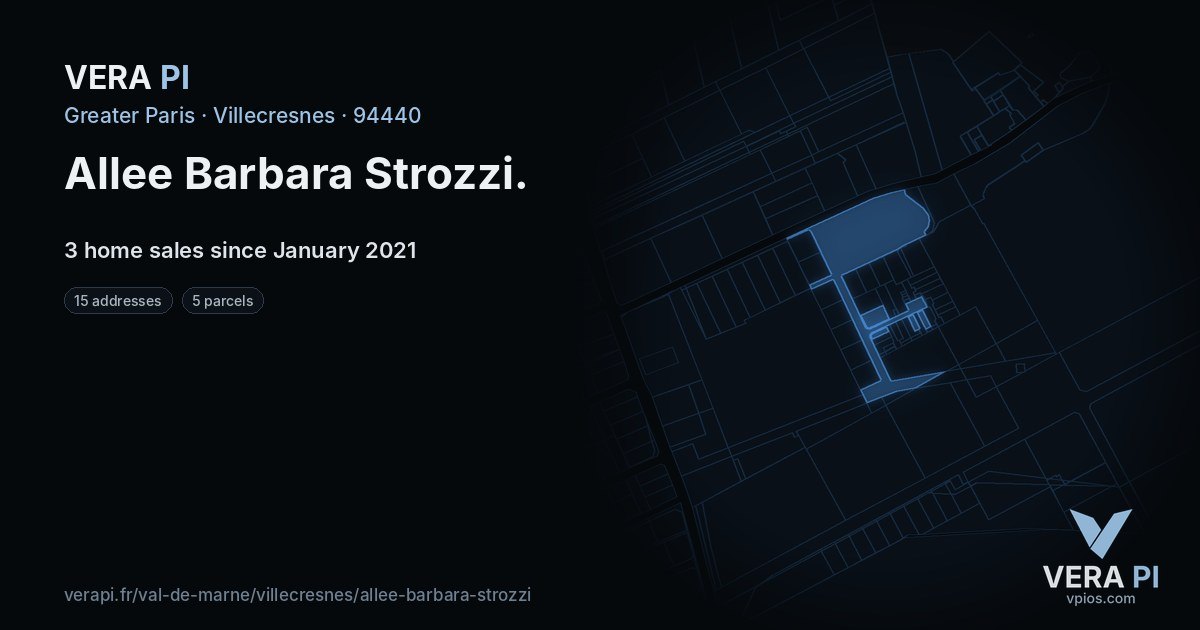 Allee Barbara Strozzi, Villecresnes at night – every parcel coloured by the prices around it, the street's own parcels lit
