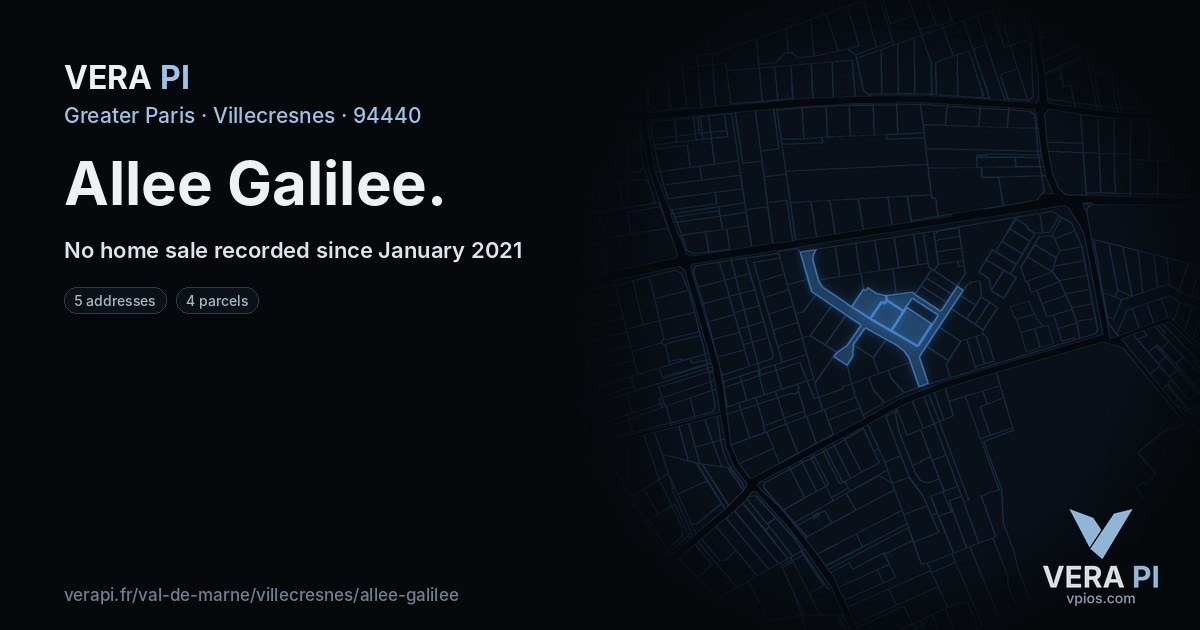 Allee Galilee, Villecresnes at night – every parcel coloured by the prices around it, the street's own parcels lit