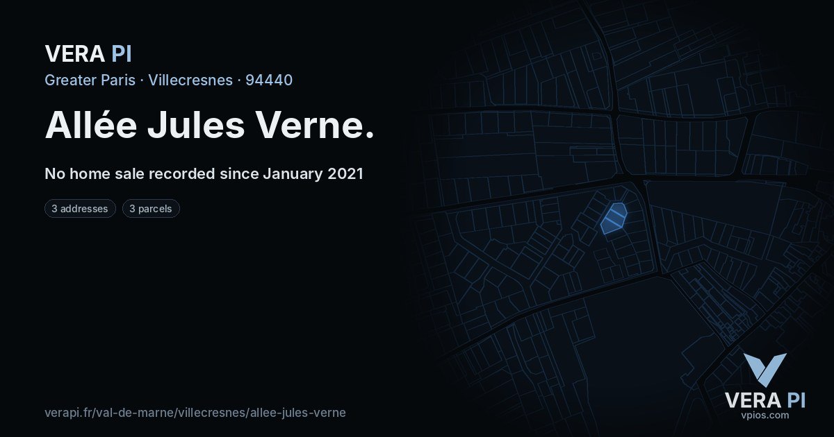 Allée Jules Verne, Villecresnes at night – every parcel coloured by the prices around it, the street's own parcels lit