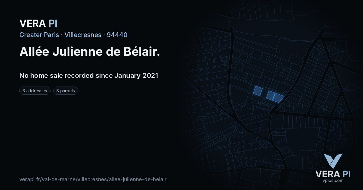 Allée Julienne de Bélair, Villecresnes at night – every parcel coloured by the prices around it, the street's own parcels lit