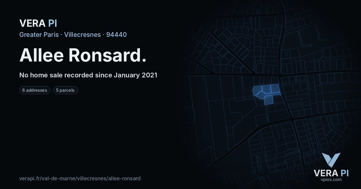 Allee Ronsard, Villecresnes at night – every parcel coloured by the prices around it, the street's own parcels lit
