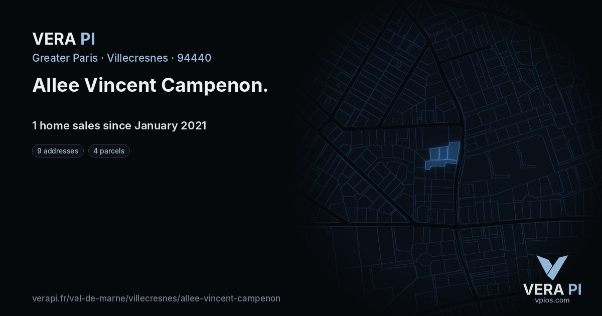 Allee Vincent Campenon, Villecresnes at night – every parcel coloured by the prices around it, the street's own parcels lit