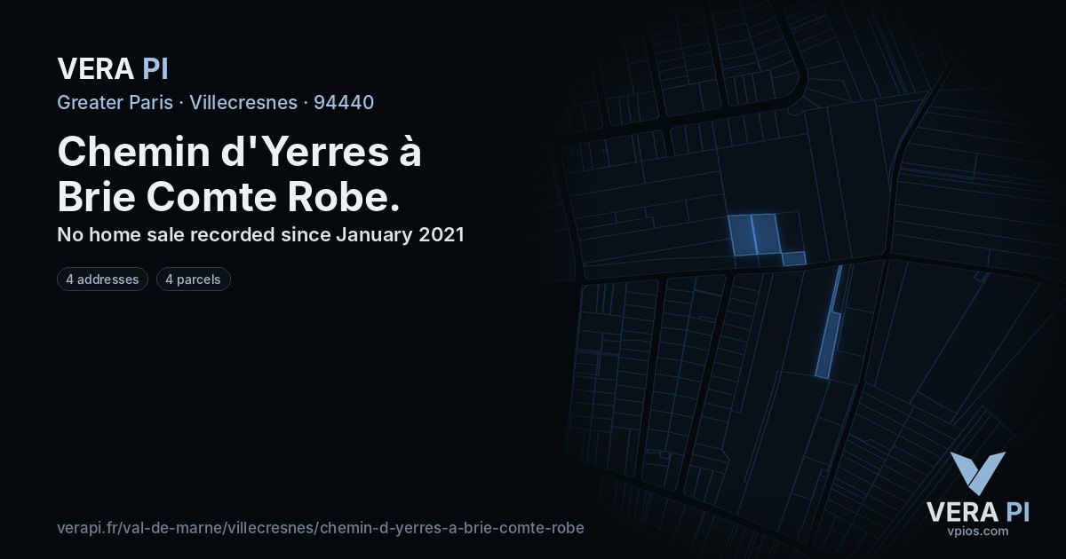Chemin d'Yerres à Brie Comte Robe, Villecresnes at night – every parcel coloured by the prices around it, the street's own parcels lit