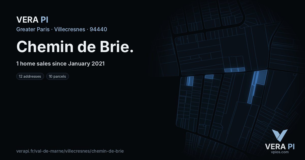 Chemin de Brie, Villecresnes at night – every parcel coloured by the prices around it, the street's own parcels lit