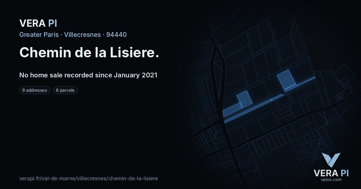 Chemin de la Lisiere, Villecresnes at night – every parcel coloured by the prices around it, the street's own parcels lit