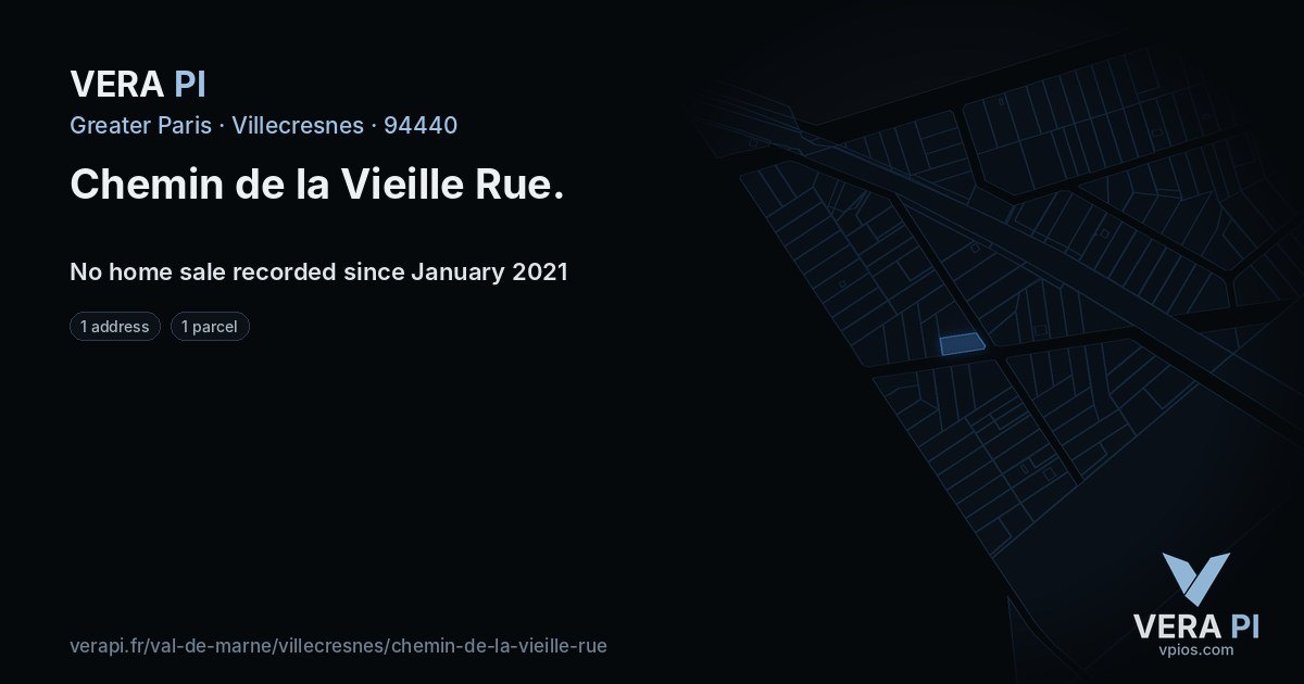 Chemin de la Vieille Rue, Villecresnes at night – every parcel coloured by the prices around it, the street's own parcels lit