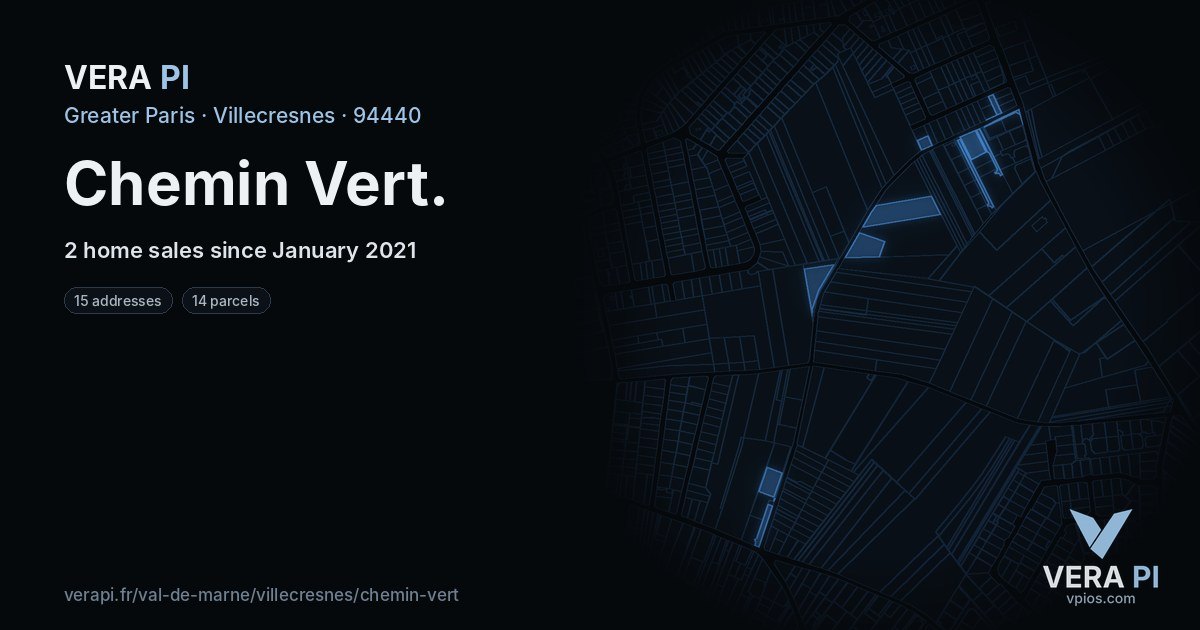 Chemin Vert, Villecresnes at night – every parcel coloured by the prices around it, the street's own parcels lit