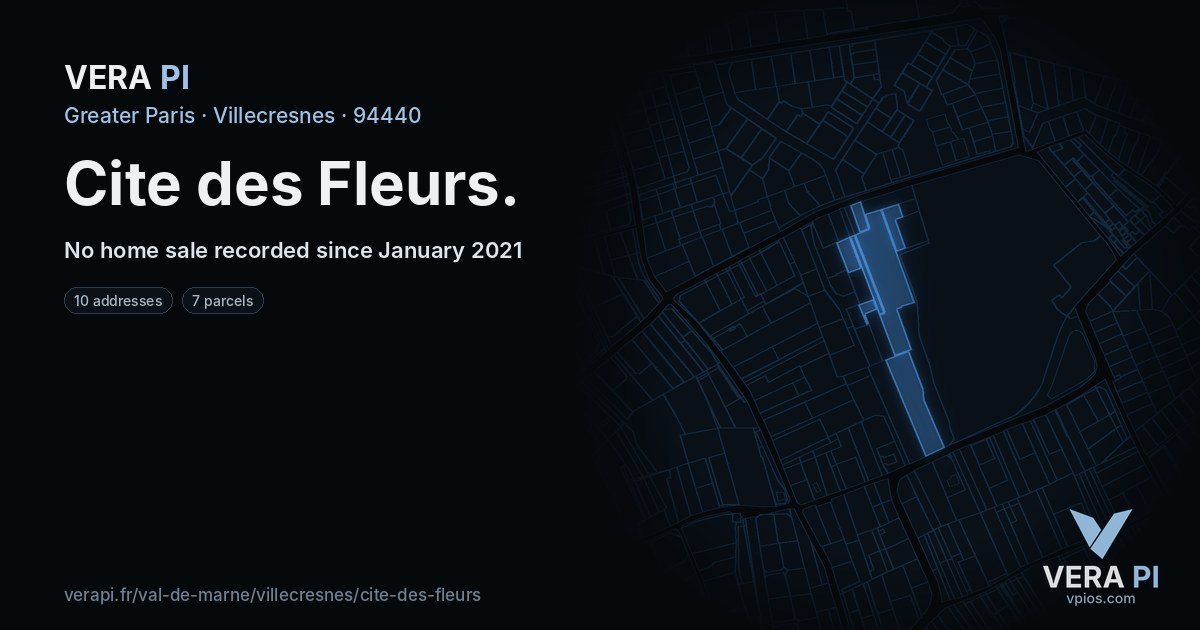 Cite des Fleurs, Villecresnes at night – every parcel coloured by the prices around it, the street's own parcels lit