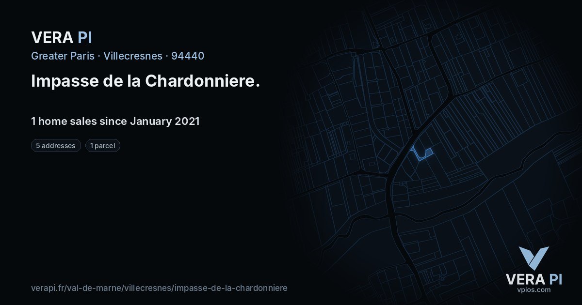 Impasse de la Chardonniere, Villecresnes at night – every parcel coloured by the prices around it, the street's own parcels lit