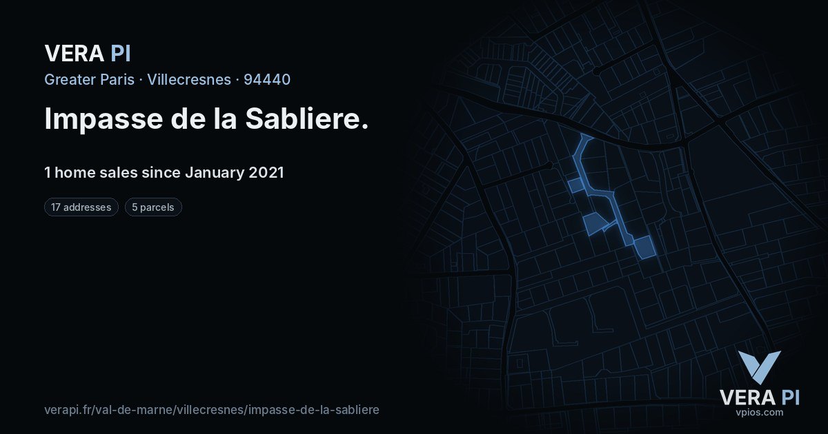 Impasse de la Sabliere, Villecresnes at night – every parcel coloured by the prices around it, the street's own parcels lit