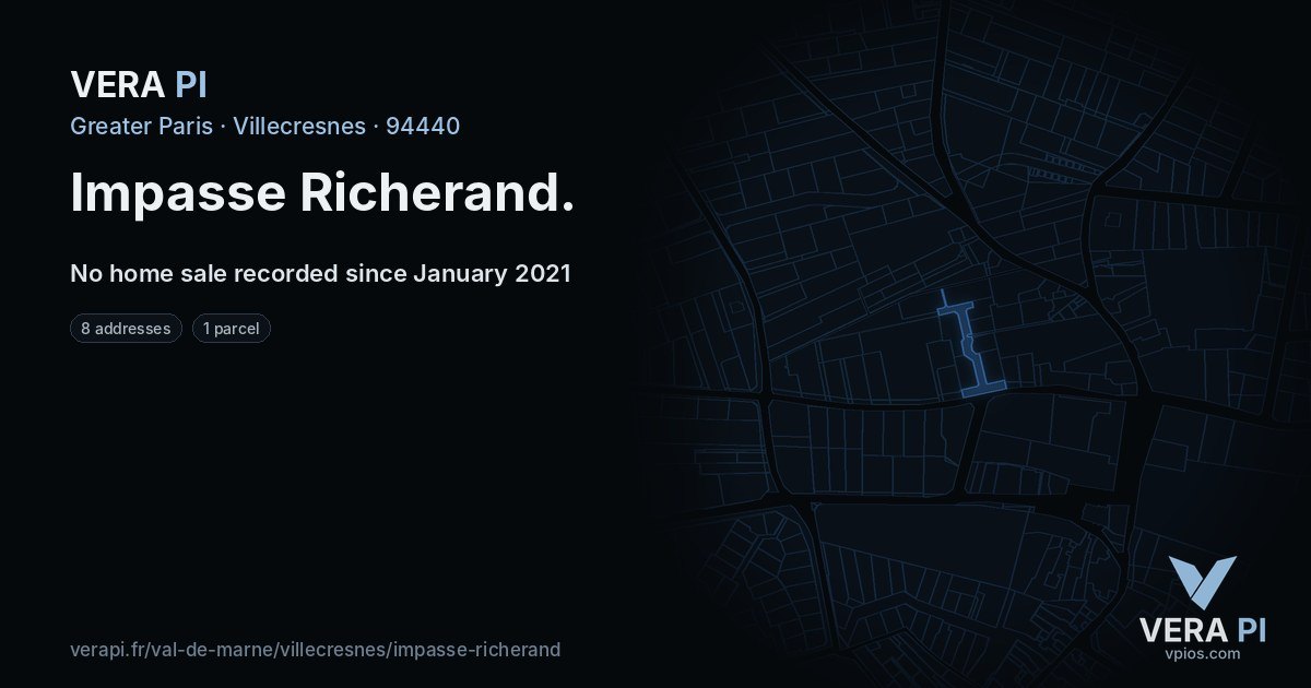 Impasse Richerand, Villecresnes at night – every parcel coloured by the prices around it, the street's own parcels lit