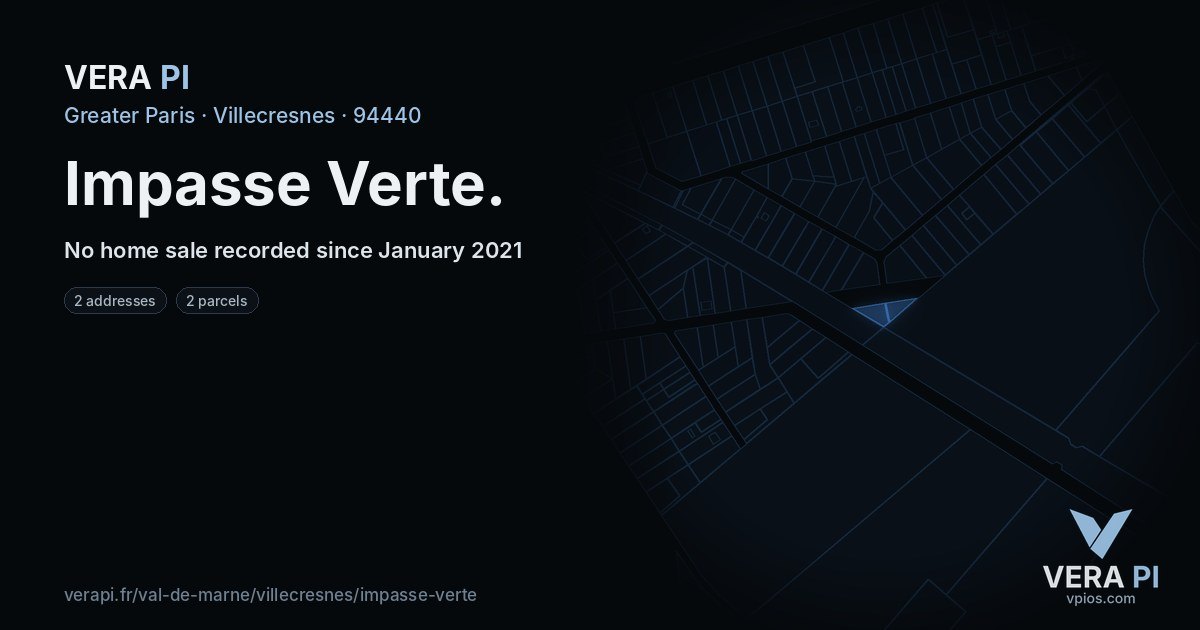 Impasse Verte, Villecresnes at night – every parcel coloured by the prices around it, the street's own parcels lit