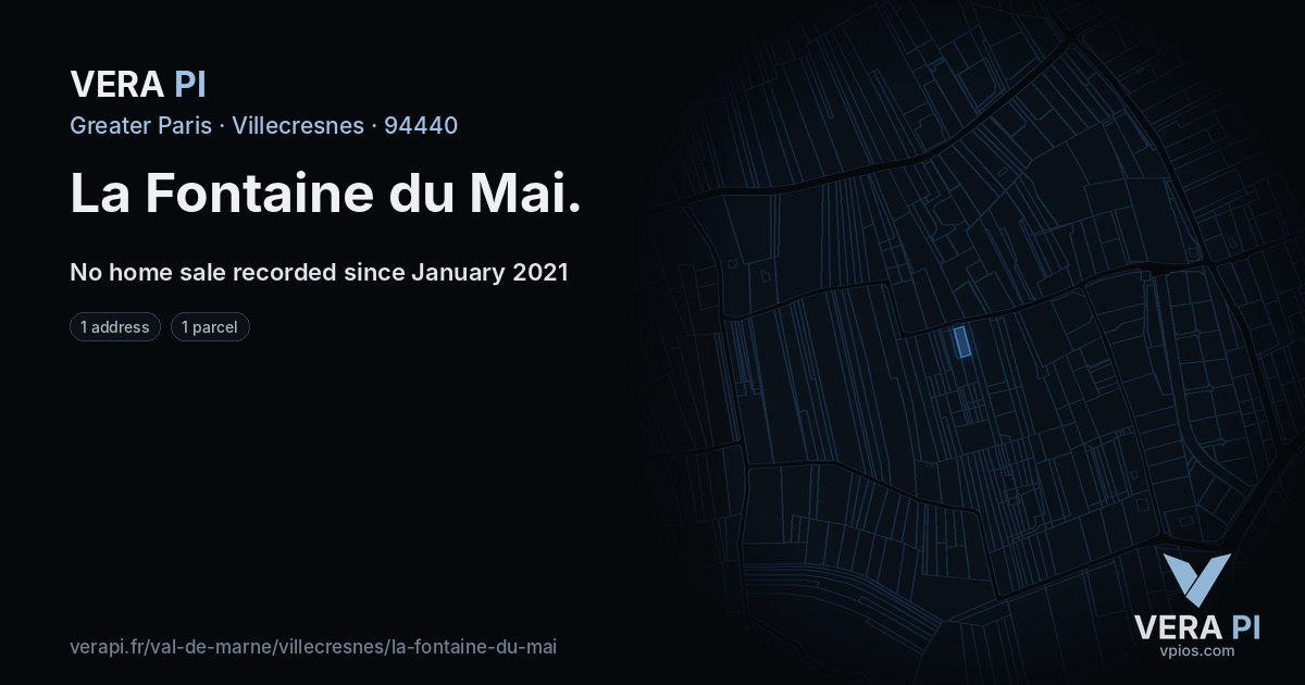 La Fontaine du Mai, Villecresnes at night – every parcel coloured by the prices around it, the street's own parcels lit