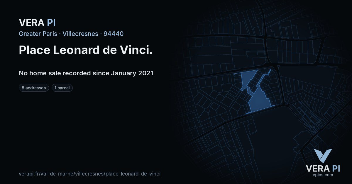 Place Leonard de Vinci, Villecresnes at night – every parcel coloured by the prices around it, the street's own parcels lit