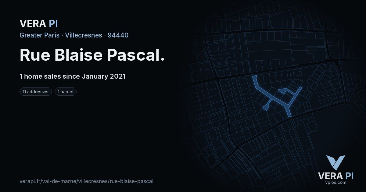 Rue Blaise Pascal, Villecresnes at night – every parcel coloured by the prices around it, the street's own parcels lit
