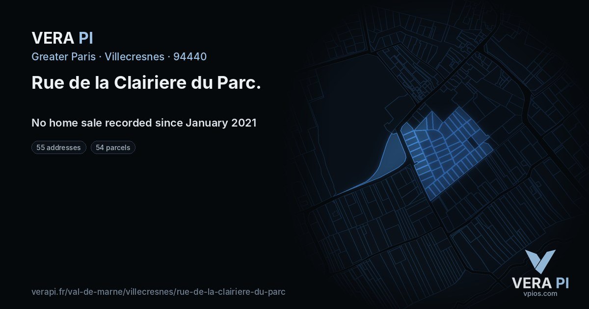 Rue de la Clairiere du Parc, Villecresnes at night – every parcel coloured by the prices around it, the street's own parcels lit
