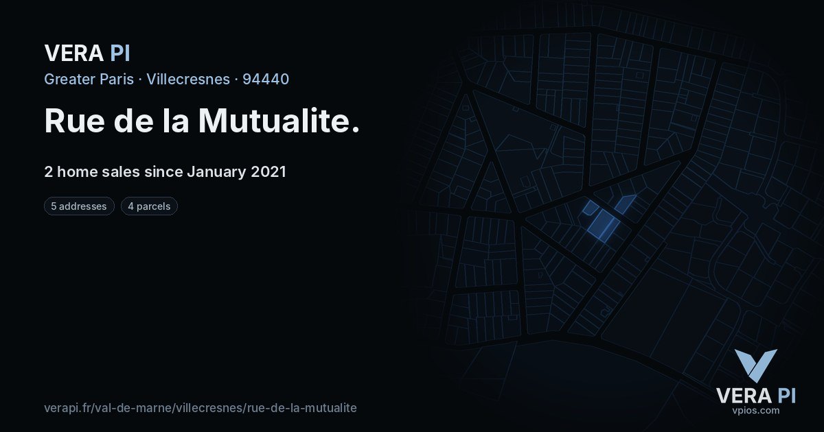 Rue de la Mutualite, Villecresnes at night – every parcel coloured by the prices around it, the street's own parcels lit