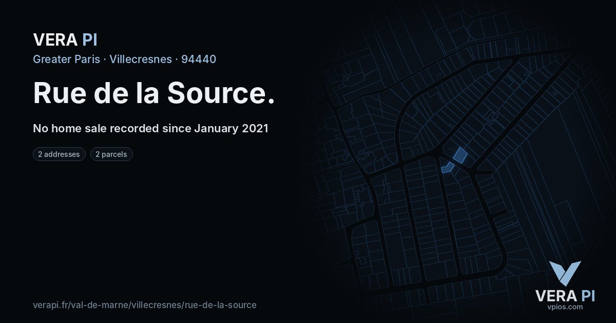 Rue de la Source, Villecresnes at night – every parcel coloured by the prices around it, the street's own parcels lit