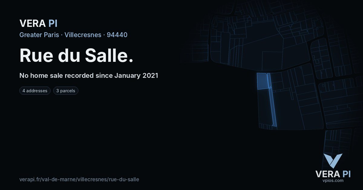 Rue du Salle, Villecresnes at night – every parcel coloured by the prices around it, the street's own parcels lit