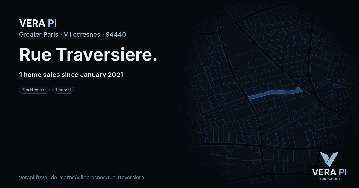 Rue Traversiere, Villecresnes at night – every parcel coloured by the prices around it, the street's own parcels lit