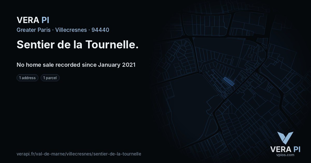 Sentier de la Tournelle, Villecresnes at night – every parcel coloured by the prices around it, the street's own parcels lit