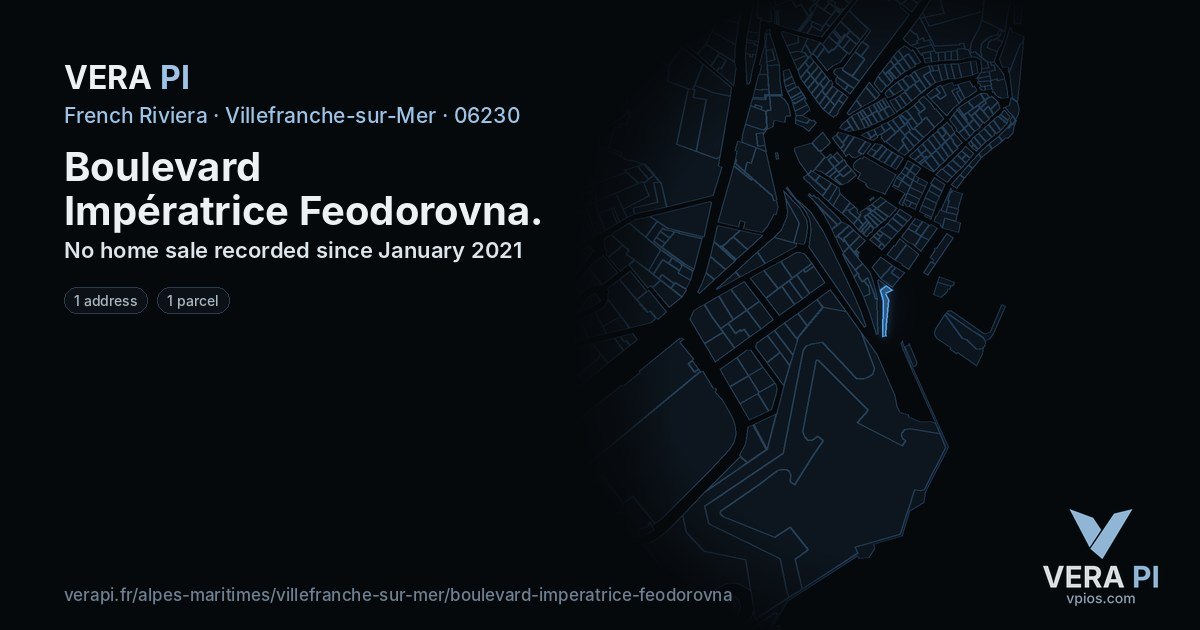 Boulevard Impératrice Feodorovna, Villefranche-sur-Mer at night – every parcel coloured by the prices around it, the street's own parcels lit