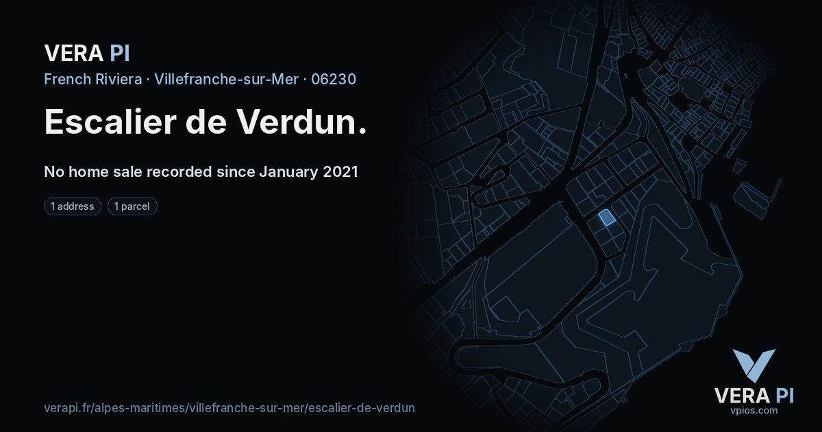 Escalier de Verdun, Villefranche-sur-Mer at night – every parcel coloured by the prices around it, the street's own parcels lit
