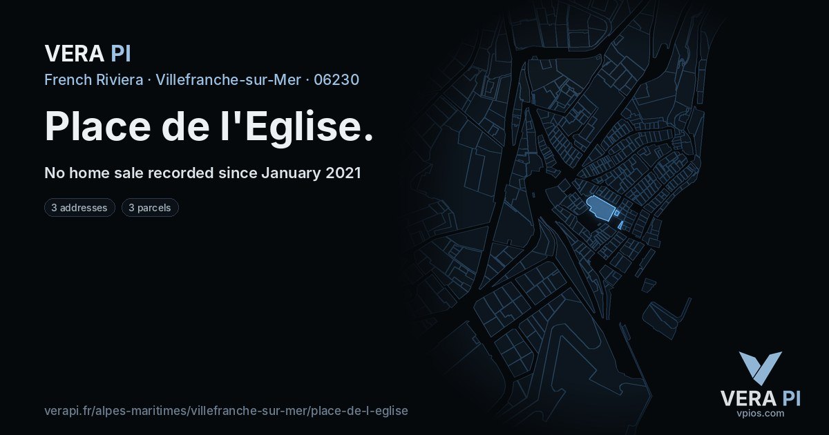 Place de l'Eglise, Villefranche-sur-Mer at night – every parcel coloured by the prices around it, the street's own parcels lit
