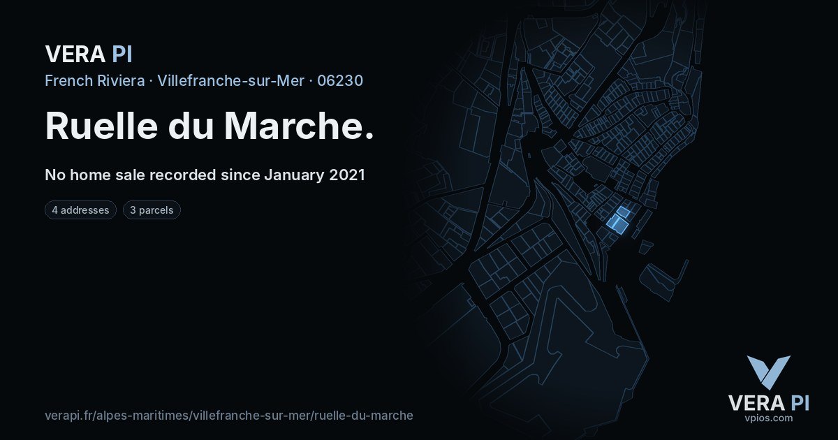 Ruelle du Marche, Villefranche-sur-Mer at night – every parcel coloured by the prices around it, the street's own parcels lit