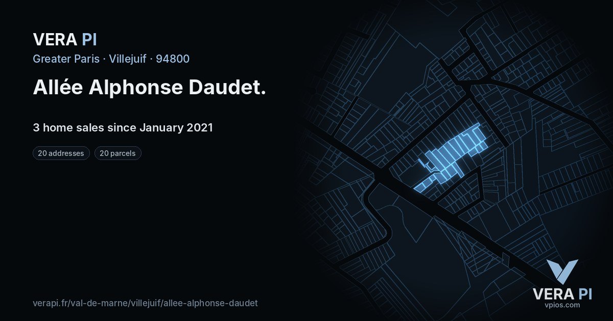 Allée Alphonse Daudet, Villejuif at night – every parcel coloured by the prices around it, the street's own parcels lit