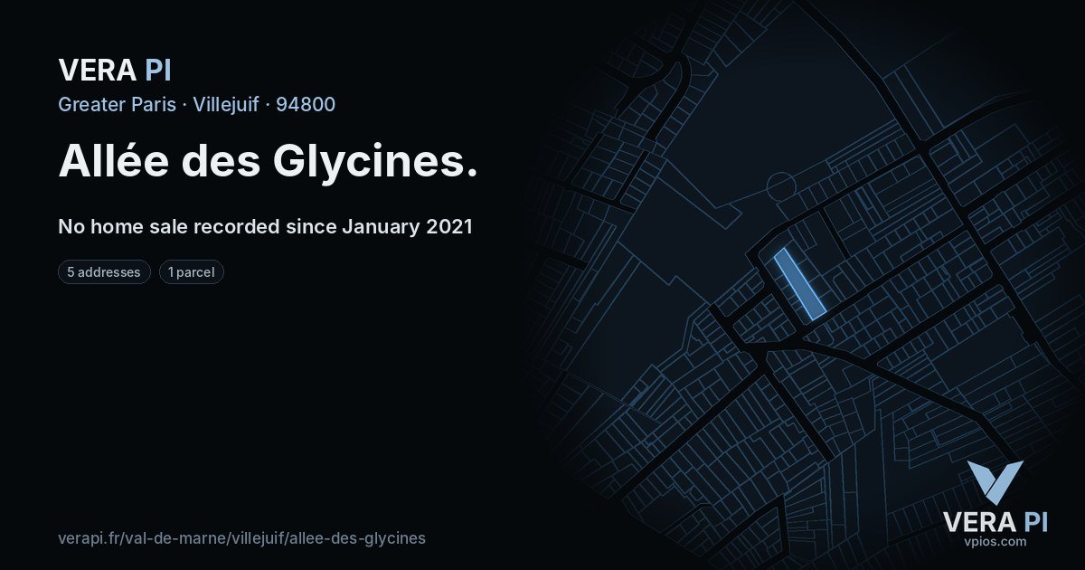 Allée des Glycines, Villejuif at night – every parcel coloured by the prices around it, the street's own parcels lit